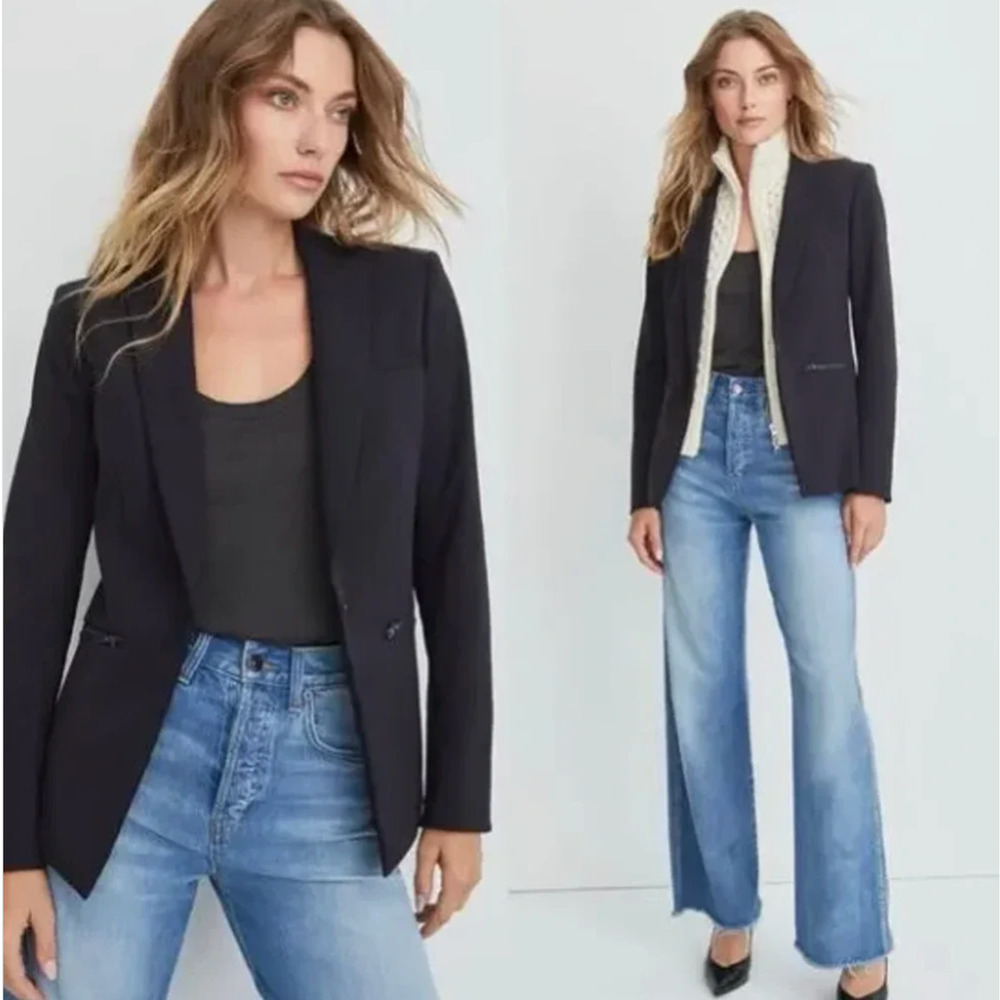 Veronica Beard 10 Iconic Scuba Dickey Jacket $645 BiStretch Blazer Navy NWT Blue - Picture 3 of 6